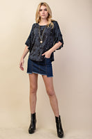 Vocal Black Flutter Sleeve Top With Pearls Shirt