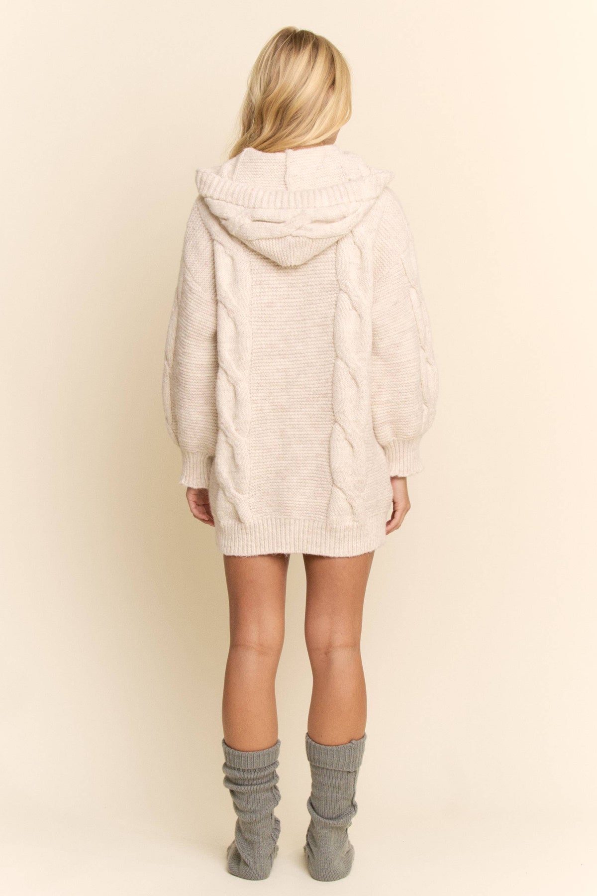 Oversized Cable Knit Hoodie Sweater Dress