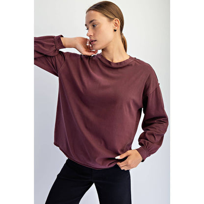 Rae Mode Pigment Washed Long Sleeve Cotton Top T0093