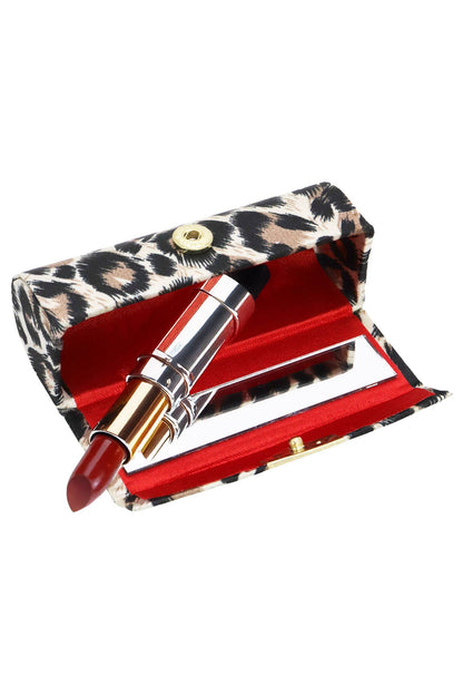 Exotic Leopard Print Satin Lipstick Case W/ Mirror