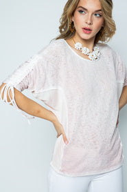 Vocal Drawstring Short Sleeve Top Shirt Coral