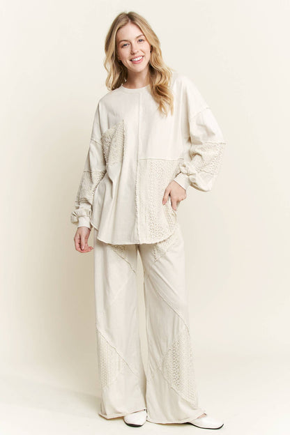 Mineral Wash Lace detailed Long Sleeve sweatshirt HT6027