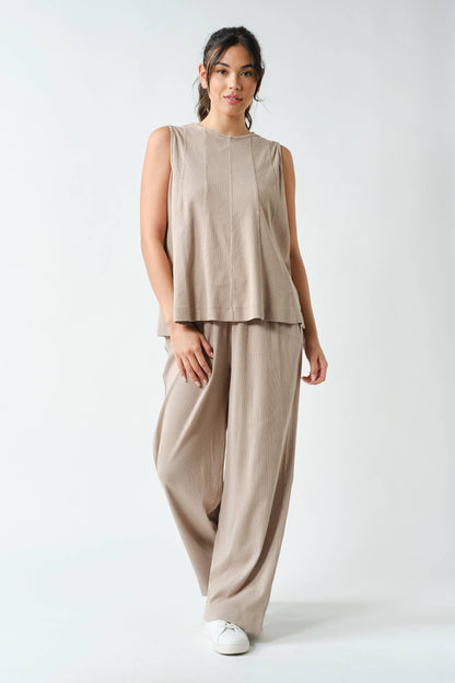 Mono B Ribbed Tank & Wide Leg Pant Set (KSET5811)