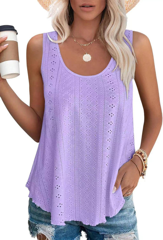 Women's Summer Loose Fit Round Neck Sleeveless Vest Top