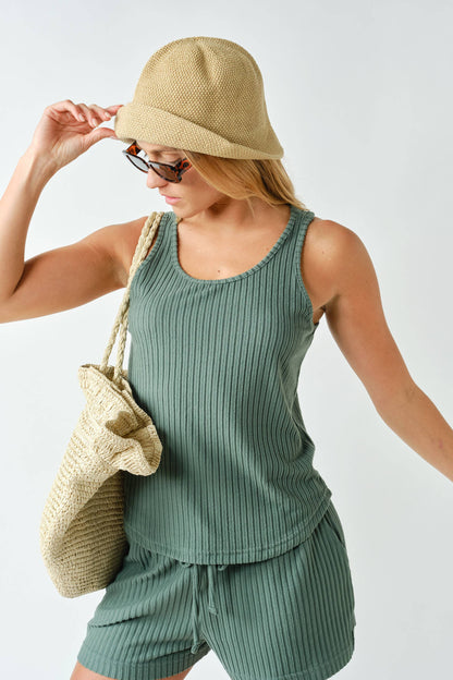 Mono B Softcore Rib Lounge Tank  top (KT5868)