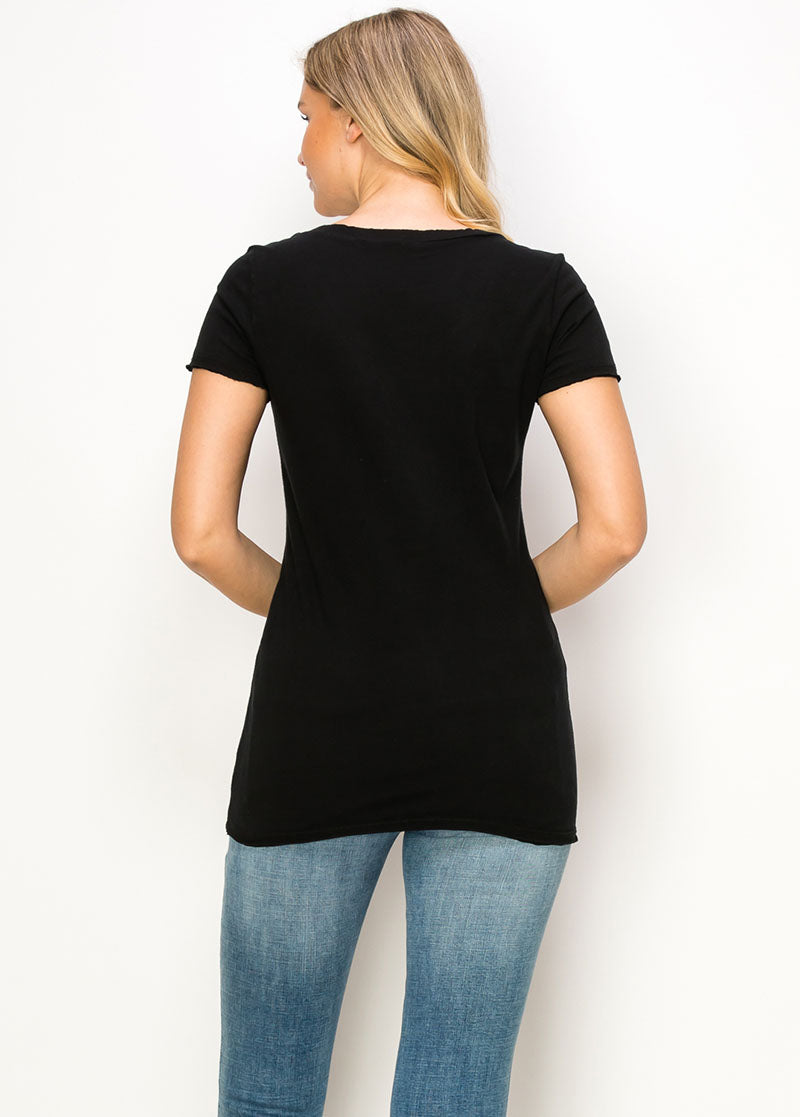 Vocal Black embellished V Neck Short Sleeve Top Shirt