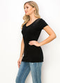 Vocal Black embellished V Neck Short Sleeve Top Shirt