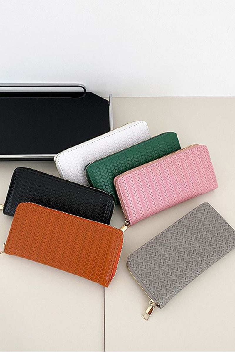 Trendy Vegan Leather Woven Weave Long Wallet