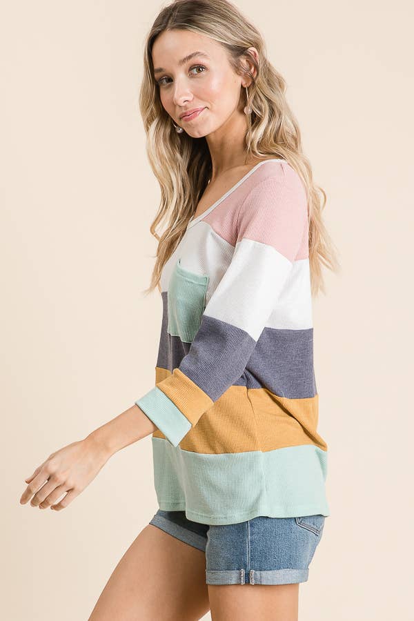 LMT1469-01-Thermo Colorblock Knit Top