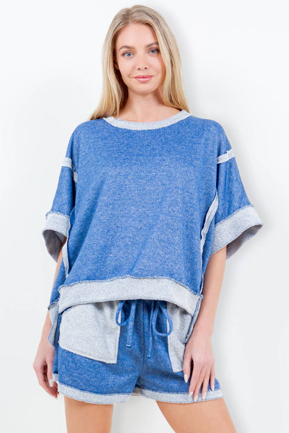 Oversize Reverse Contrast Banded Top HT4028