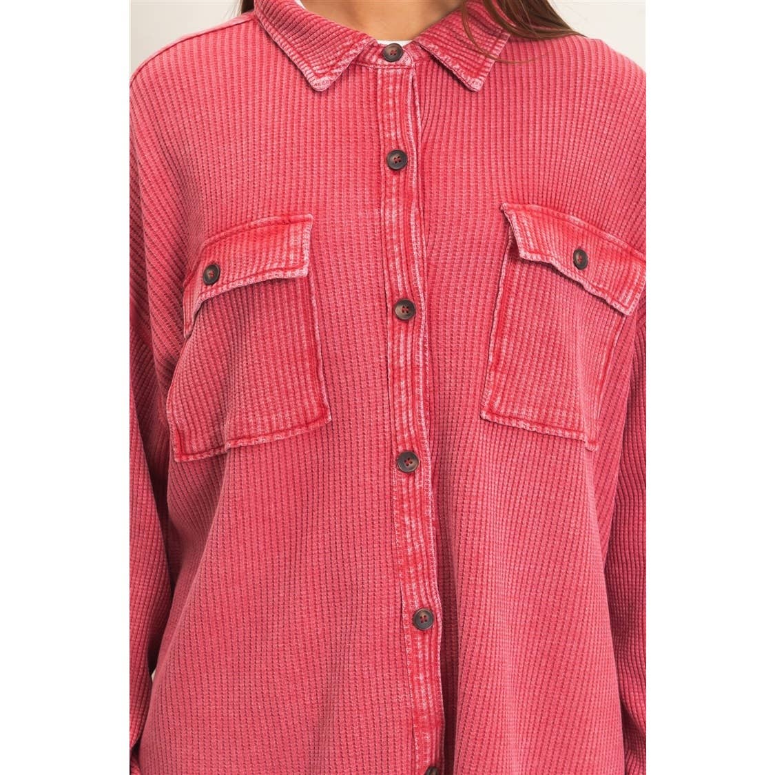 HYFVE Mineral Washed Waffle Knit Shacket DZ26E249