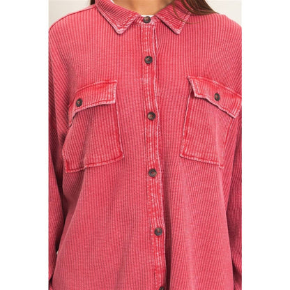 HYFVE Mineral Washed Waffle Knit Shacket DZ26E249
