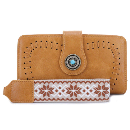 ES60166 Dolly Western Wallet With Boho Wristlet Strap: Teal