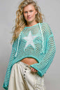 V-neck Acrylic Star Patch Pearl Stud Hoodie Thin Sweater Top