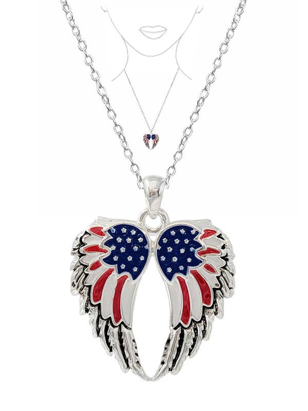 AMERICAN FLAG ANGEL WING NECKLACE