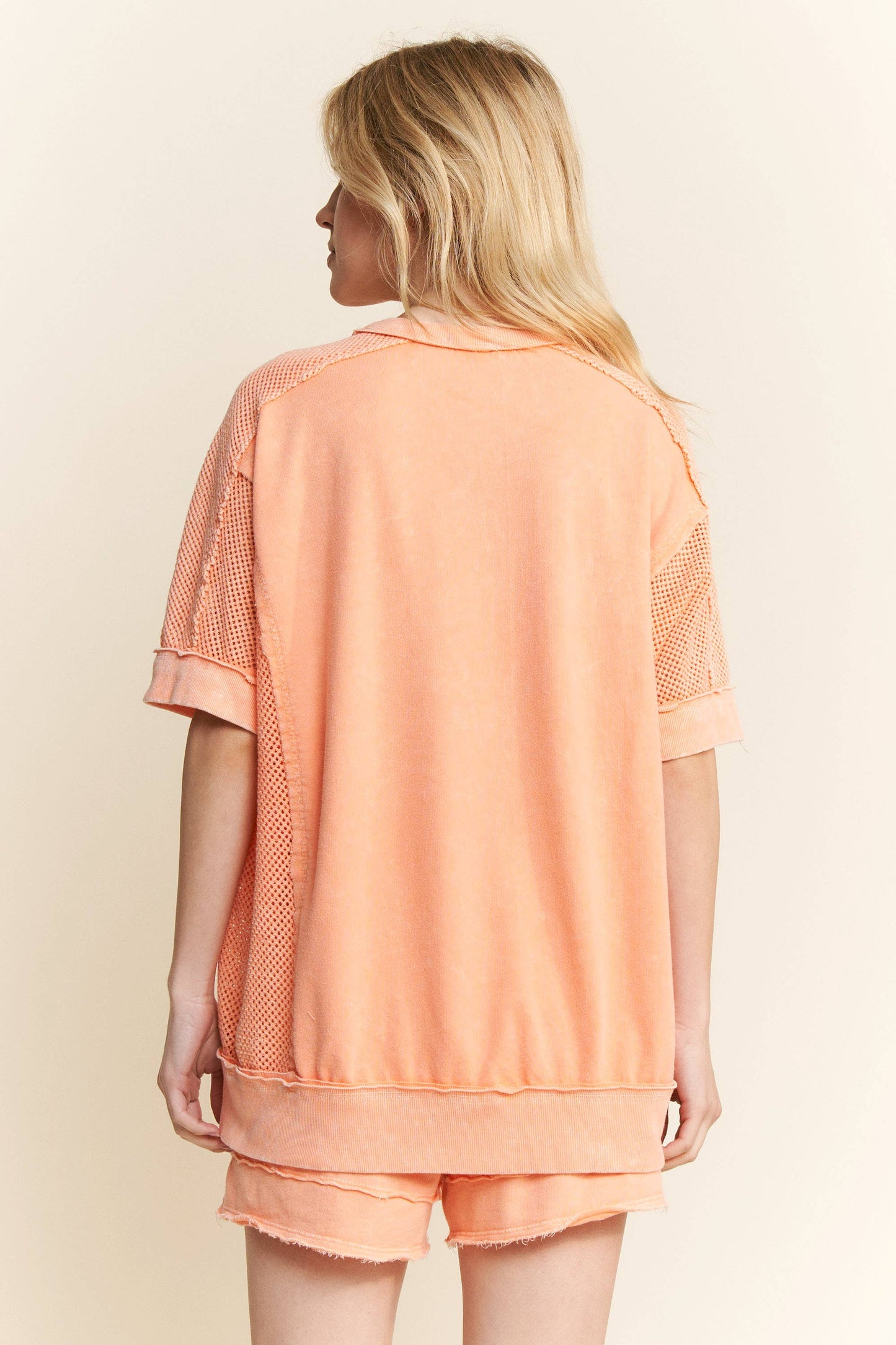 J.Her Mineral Washed Open Mesh Sleeve Side Detail T-Shirt
