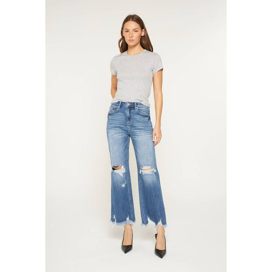 Mica High Distressed Wide Leg Crop Jeans