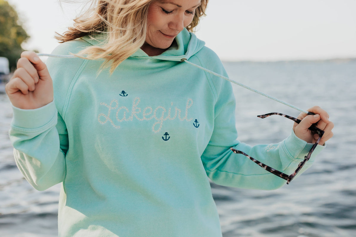 Lakegirl Burnout Wash Fleece Hood in Light Teal
