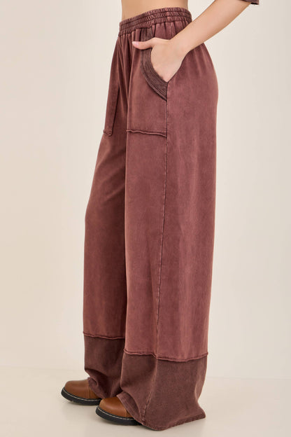 Mineral Washed Contrast Block Terry Pants HP7541