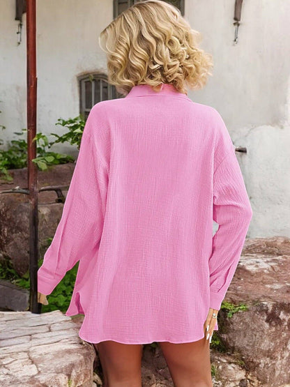 Button-Down Long Sleeve Shirt with Front Pocket