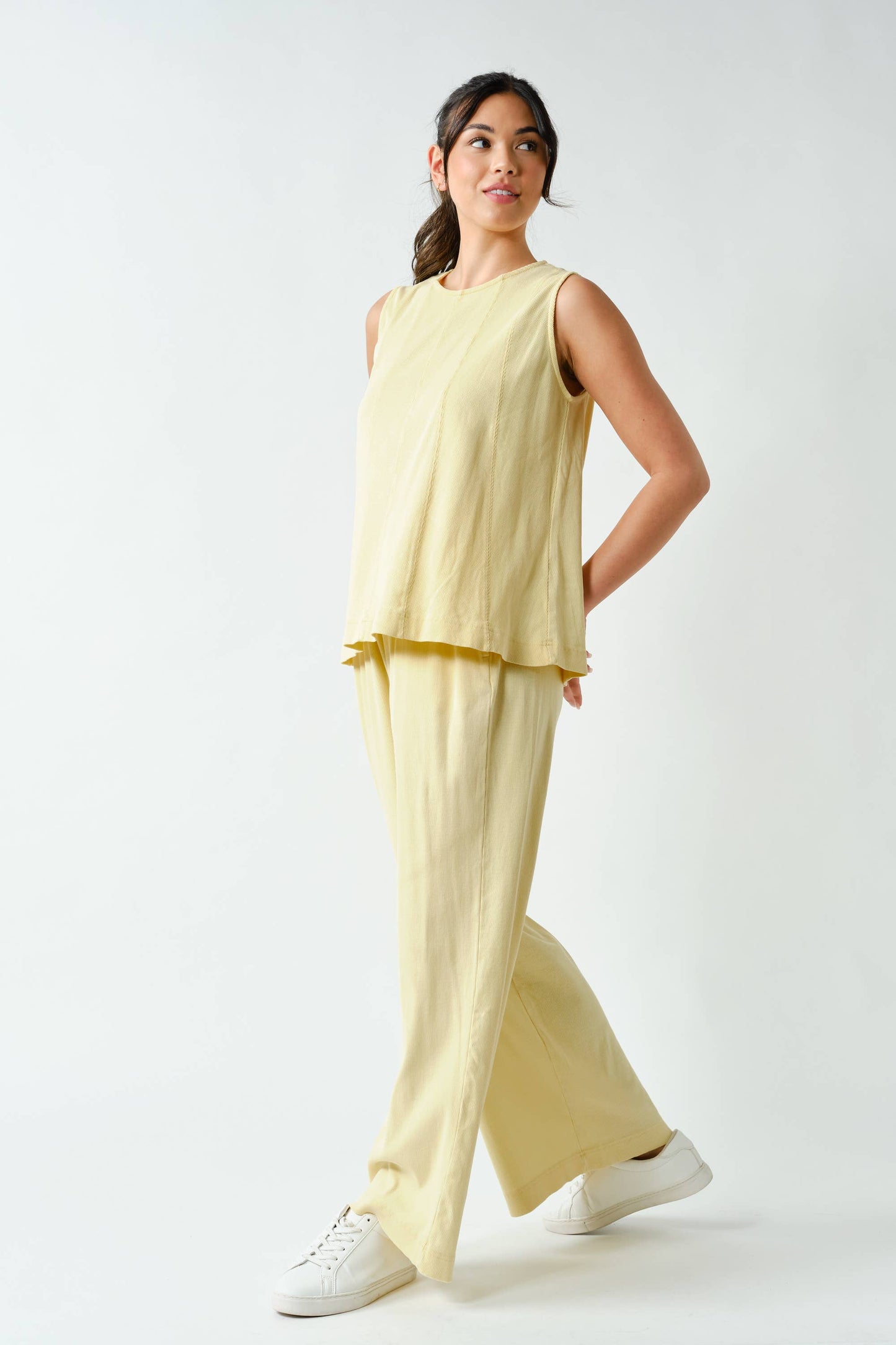 Mono B Ribbed Tank & Wide Leg Pant Set (KSET5811)