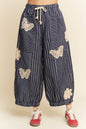 Crochet Applique Striped Barrel Pants
