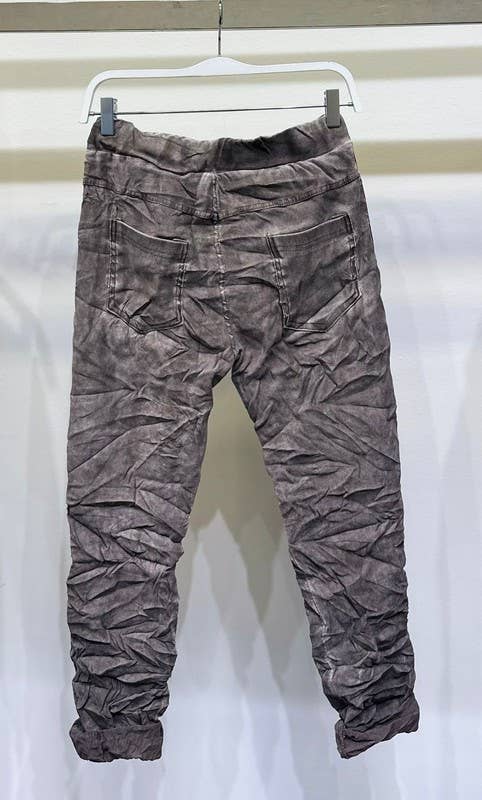 Stonewashed Ribbon Side Stripe Drawstring Crinkle Joggers