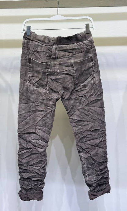 Stonewashed Ribbon Side Stripe Drawstring Crinkle Joggers