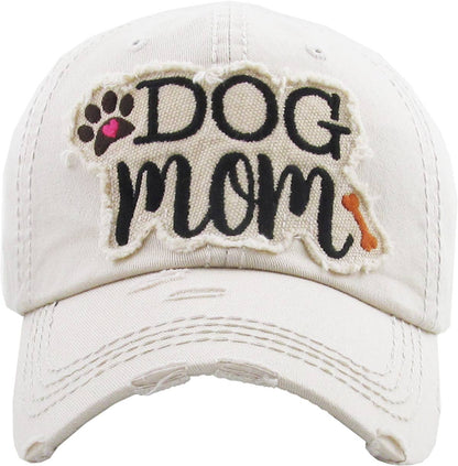 DOG MOM WASHED VINTAGE BALLCAP: WHT