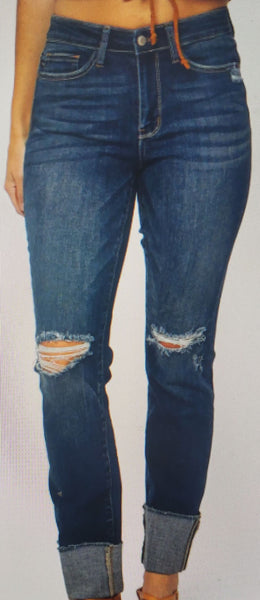 Mid Rise Minimal Destroy Straight Judy Blue Long Jeans