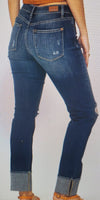 Mid Rise Minimal Destroy Straight Judy Blue Long Jeans