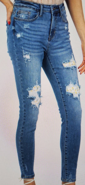 High Waist Lemon Patch Skinny Judy Blue Jeans