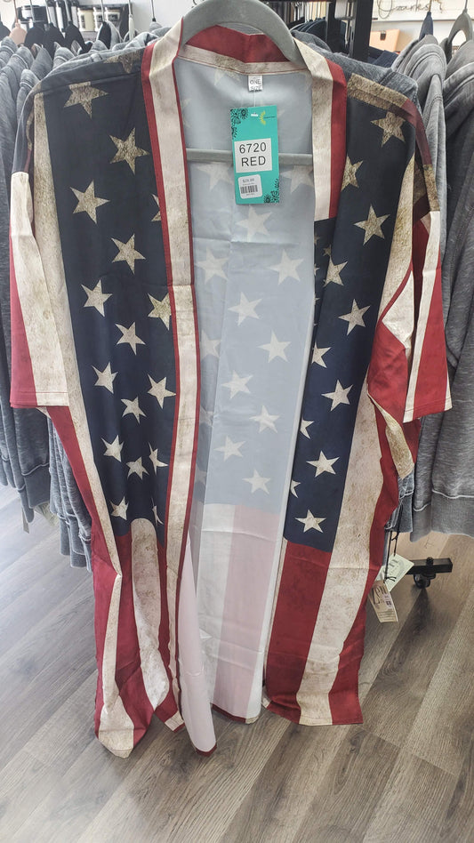 Lightweight Weathered American Flag Kimono
