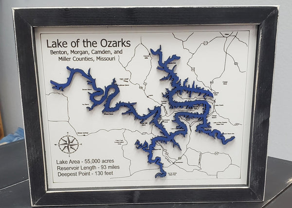 Lake of the Ozarks Framed Wood Sign with roads 8x10 Cutout