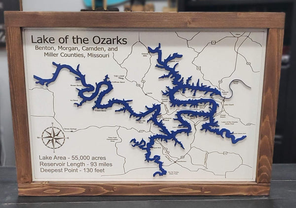 Lake of the Ozarks Framed Wood Sign with roads 16x24 Cutout