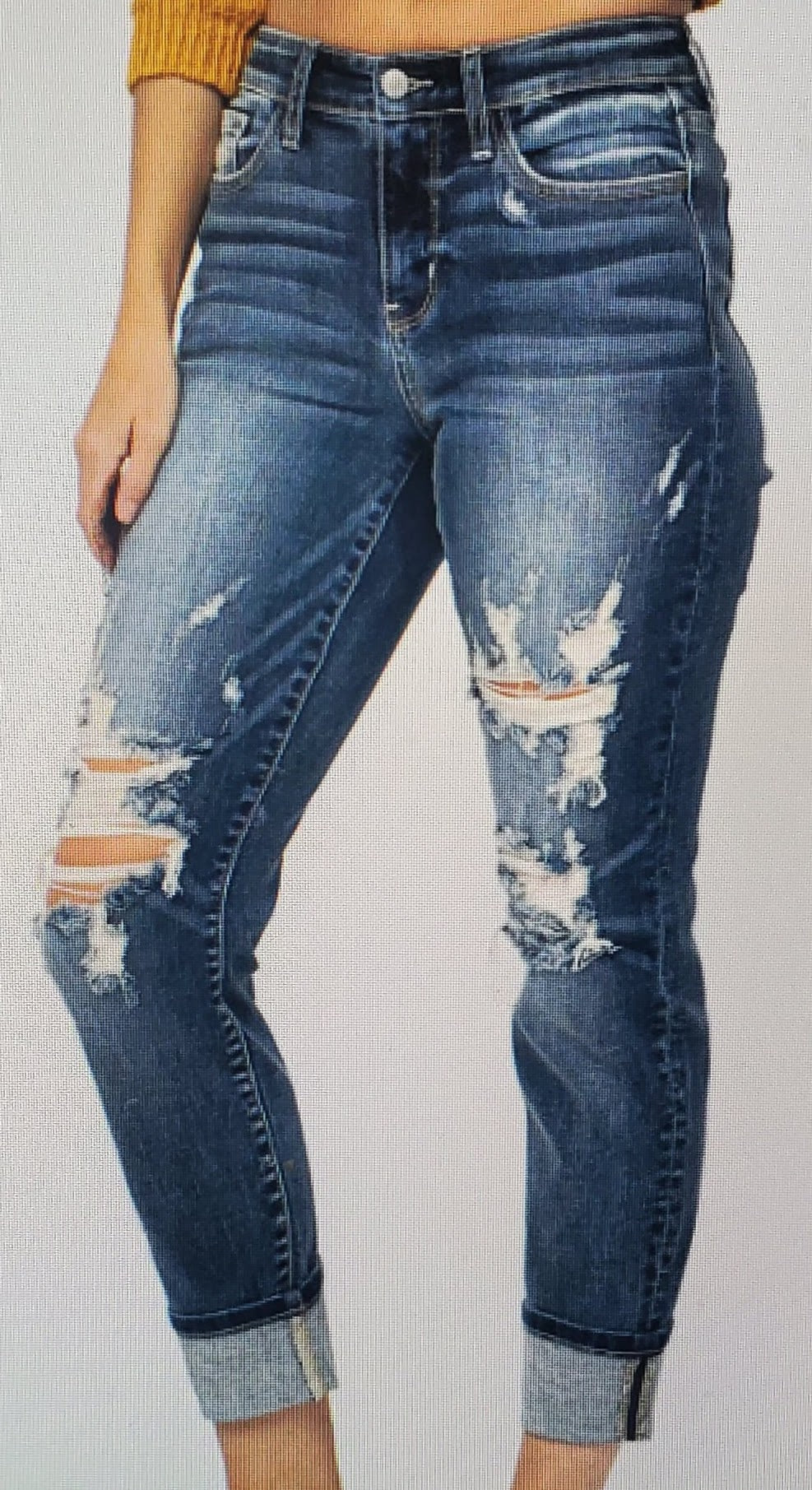 Judy Blue Women's Vintage Wash Boyfriend Jeans - Mid-Rise, Cuffed & Destroyed, Relaxed Fit, Stretch Denim