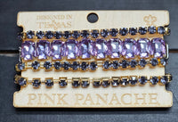 Gold and purple rhinestone  curvy stretch bracelet Pink panache