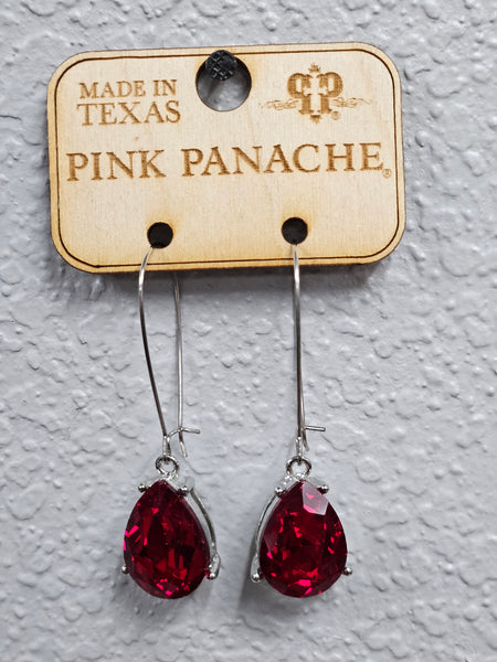 Small red pear shaped drop on silver kidney wire Earrings Pink Panache