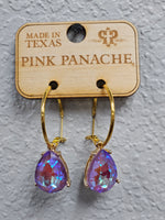 Small purple AB Rhinestone teardrop on gold hoop earrings Pink Panache
