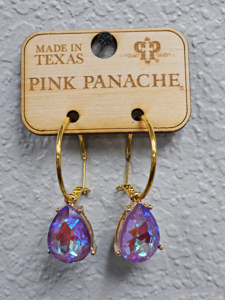 Small purple AB Rhinestone teardrop on gold hoop earrings Pink Panache