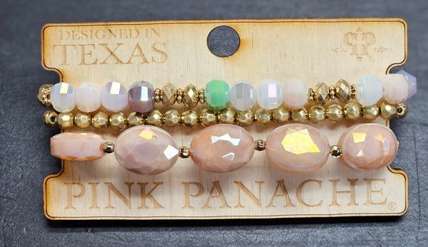 3 strand light multi-color bead bracelet Pink Panache