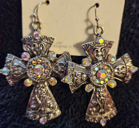 Chunky bling Cross earrings