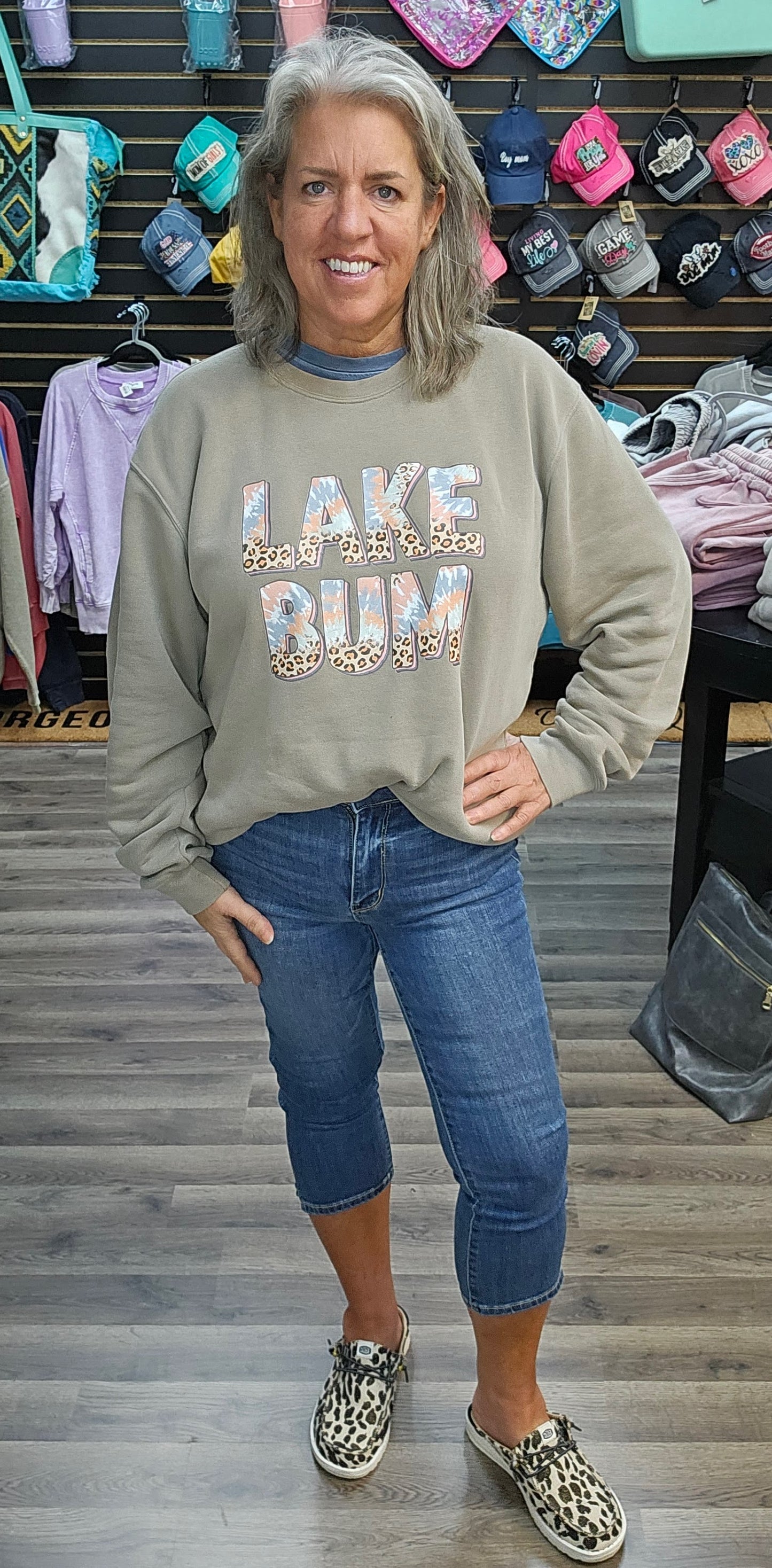 Custom Apparel - Lake Bum Crew Neck Sweatshirt leopard