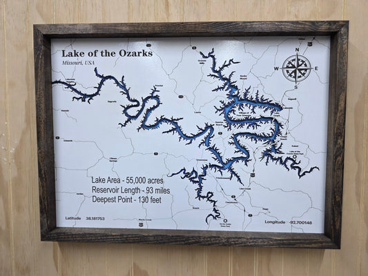 Lake Map 16x24 Detailed Lake of the Ozarks Framed Sign