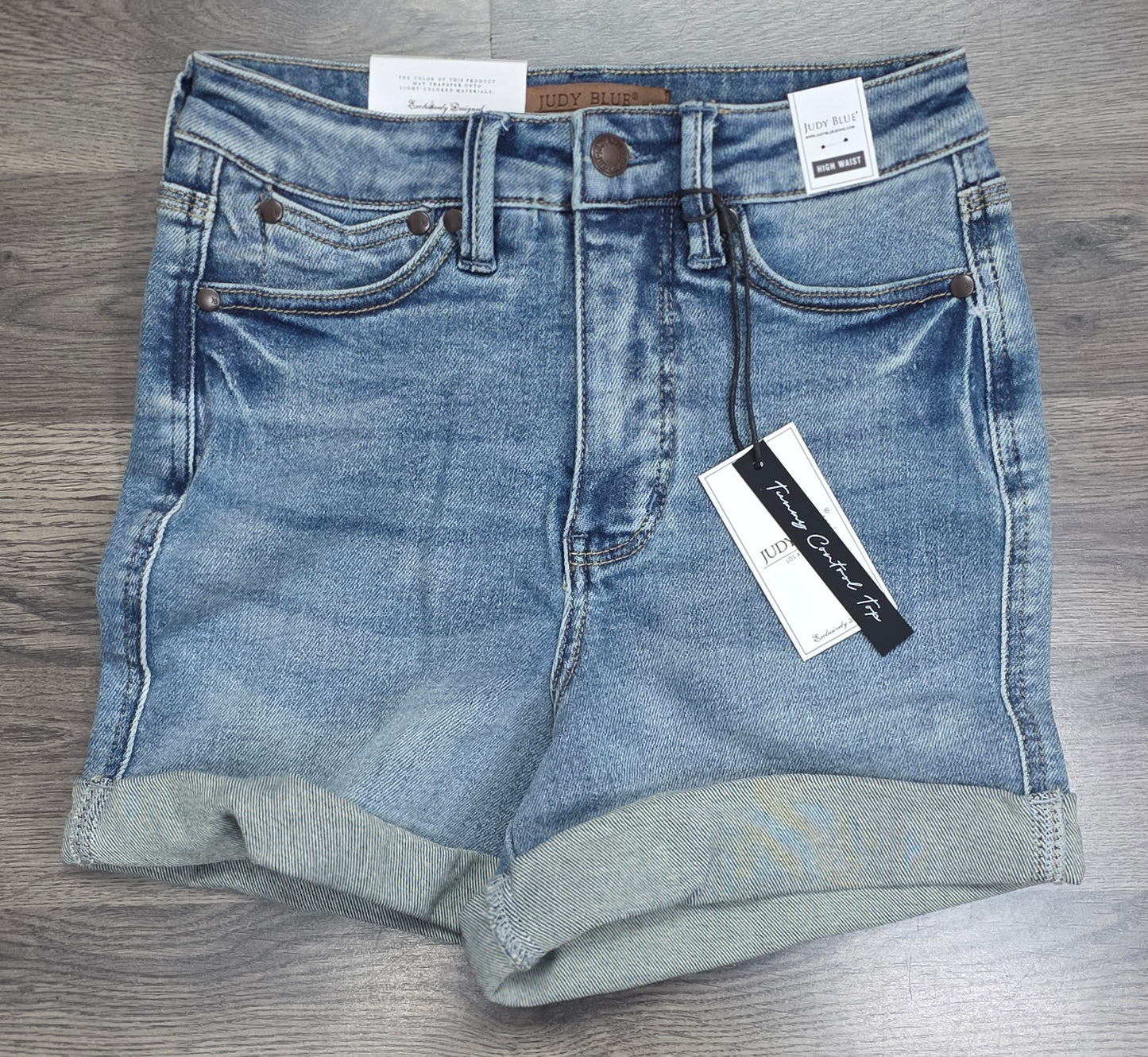 150361 Judy Blue HW Tummy Control Slim Shorts – Cuffed