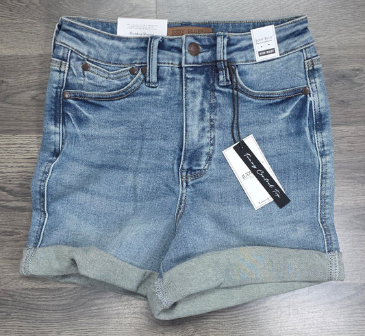 150361 Judy Blue HW Tummy Control Slim Shorts – Cuffed