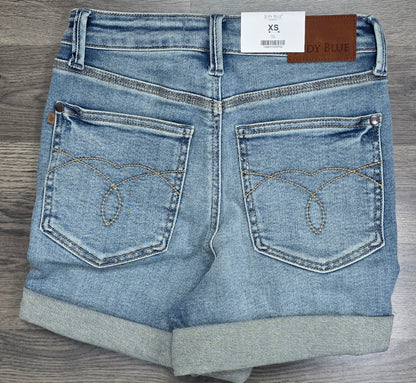 150361 Judy Blue HW Tummy Control Slim Shorts – Cuffed