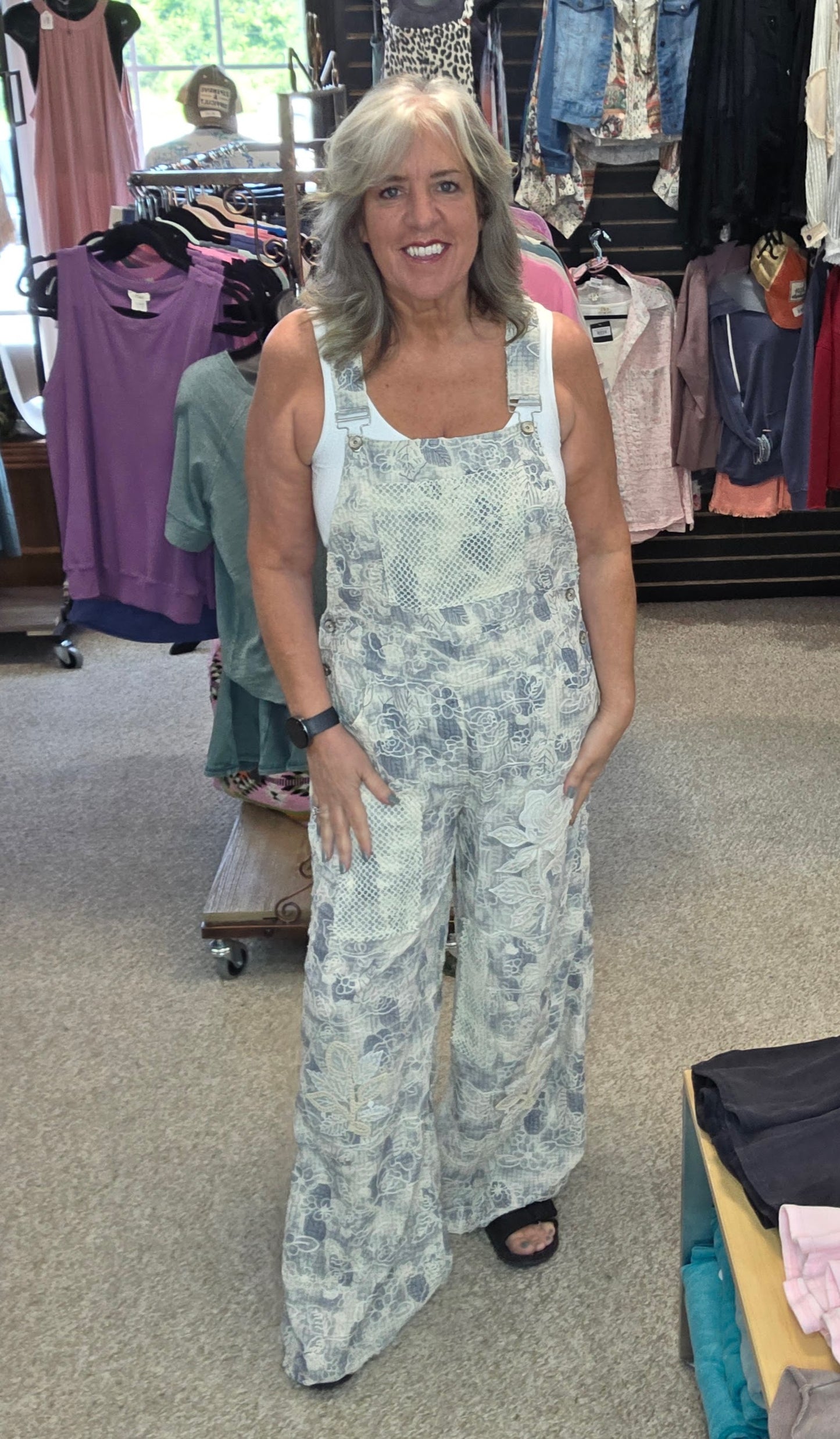 POL WYP53B Floral Embroidered Boho Overalls