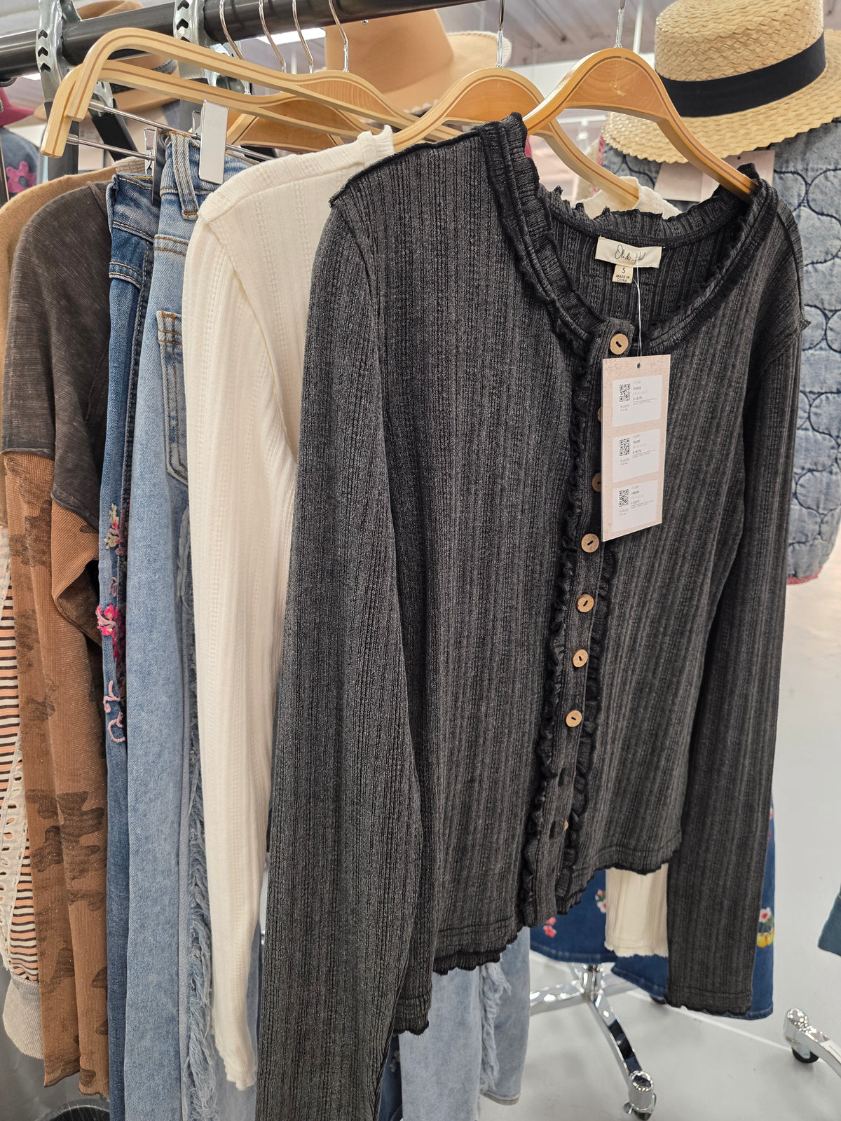 Oli & Hali Washed Pointelle Cardigan Top