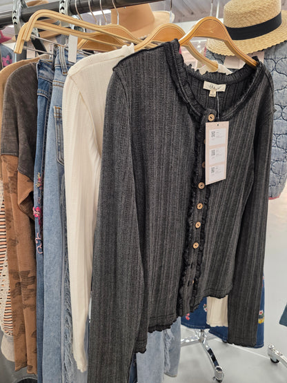 Oli & Hali Washed Pointelle Cardigan Top